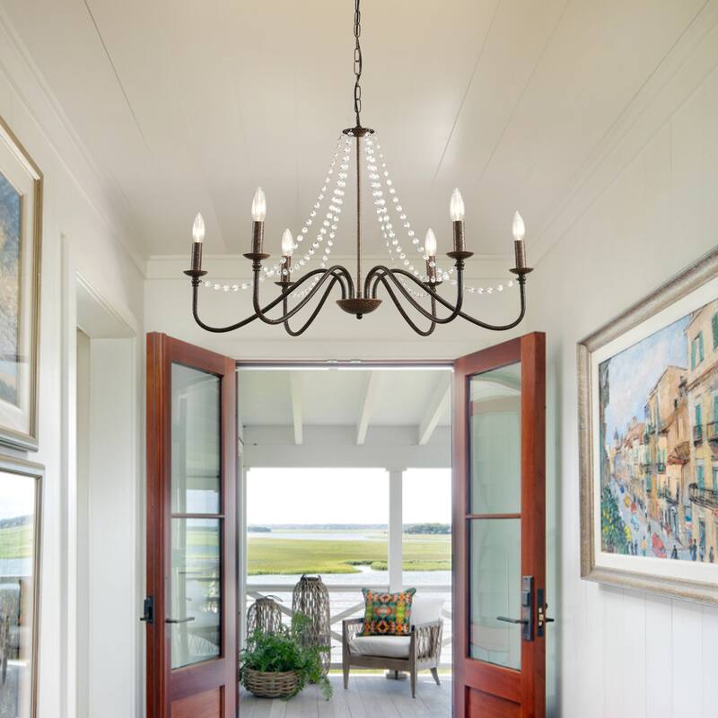 Modern Farmhourse 6-Lights Classic Chandelier with Crystal Accents