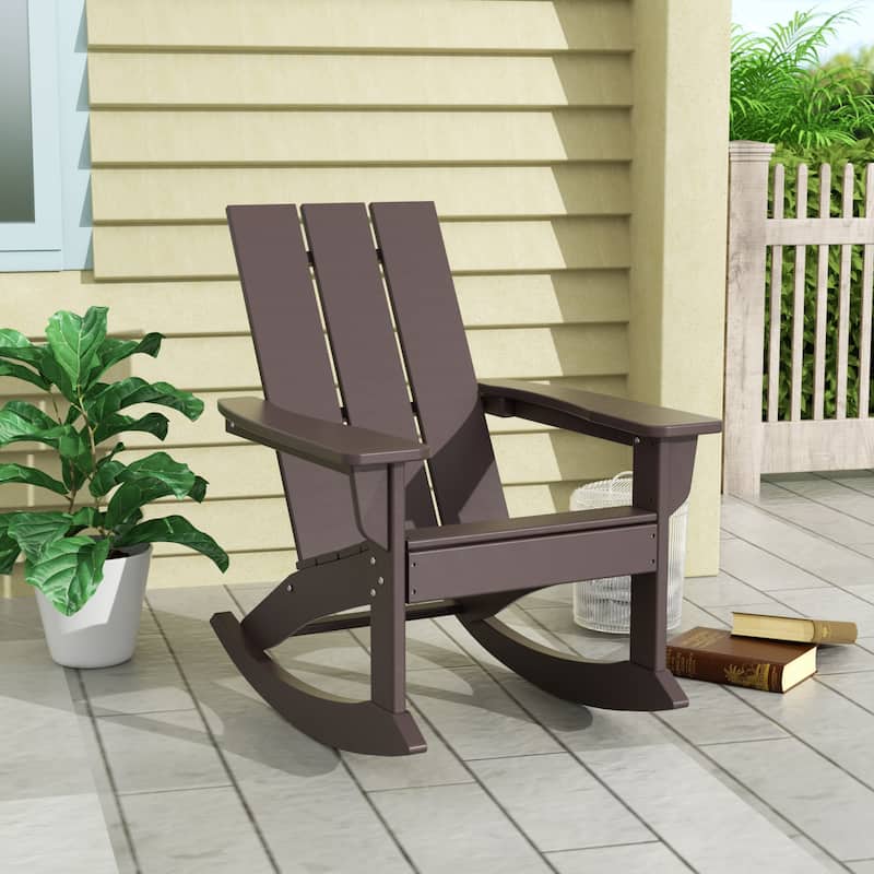 Shoreside Modern Eco-Friendly All Weather Poly Adirondack Rocking Chair - Dark Brown