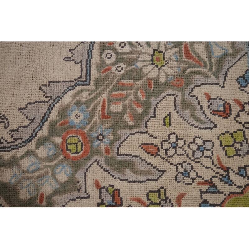 Beige Tabriz Persian Vintage Area Rug Hand-Knotted Wool Carpet - 8'8" x 10'8"