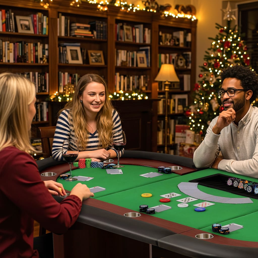 EROMMY 10 Player Oval Poker Table – Texas Hold'em Wood Grain Card Table with Cup Holders and Chip Tray