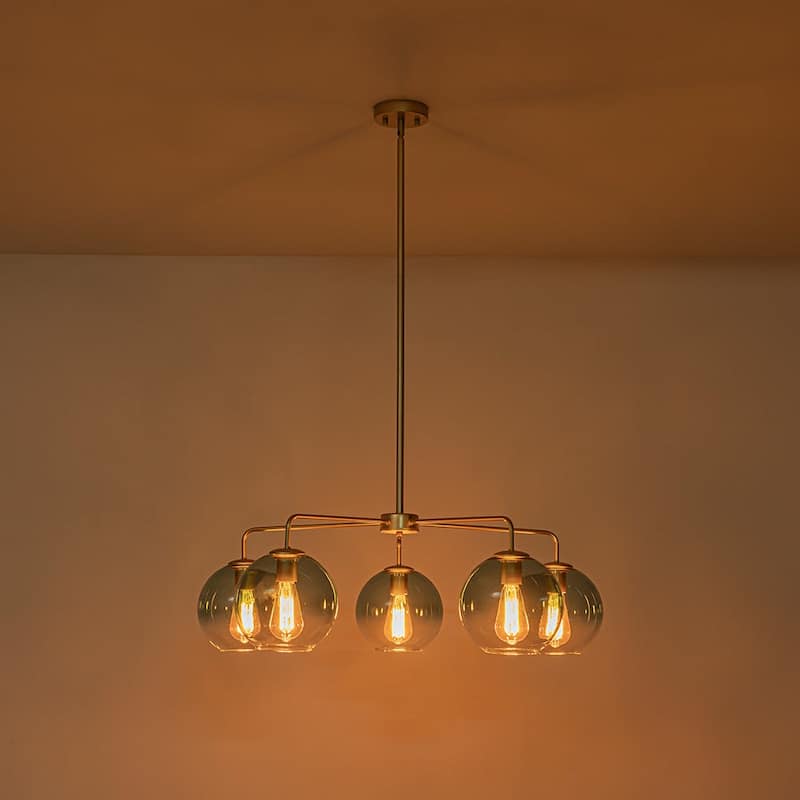 Mid-century 5-Light Glass Globe Bubble Round Chandelier - 35in Wide