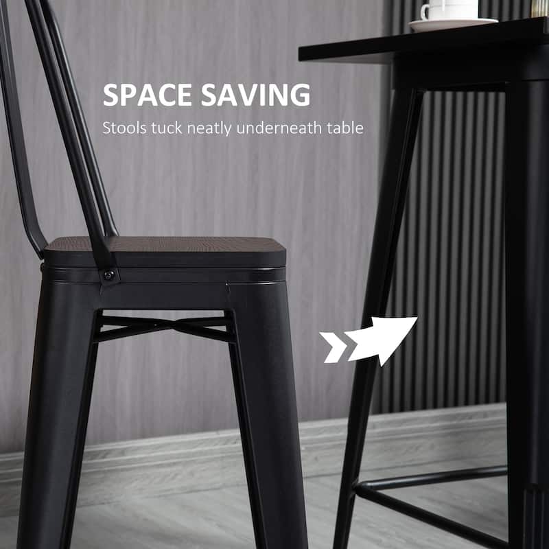 HOMCOM 3 Piece Bar Table Set with 1 Table, 2 High Back Chairs and Metal Frame with Footrests for Home