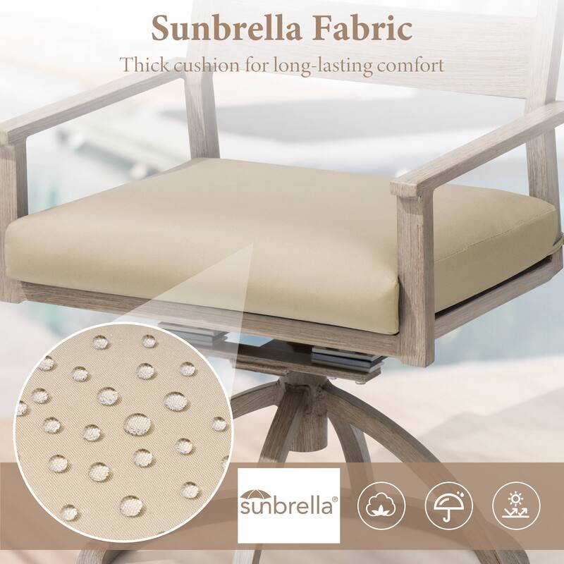 Outdoor Patio Swivel Aluminum Dining Chairs with Sunbrella Fabric Cushion