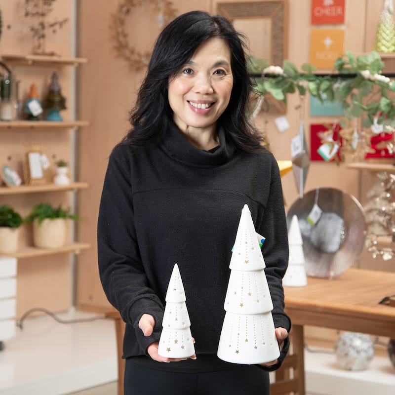 12 in. LED Ceramic Christmas Tree Table Decor Set - 12 in