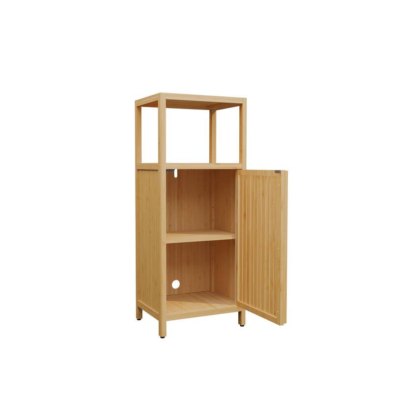 Anmytek 41 Inch Bamboo Tall Storage Cabinet, Single Door Floor Cabinet with Shelf for Bathroom Living Room
