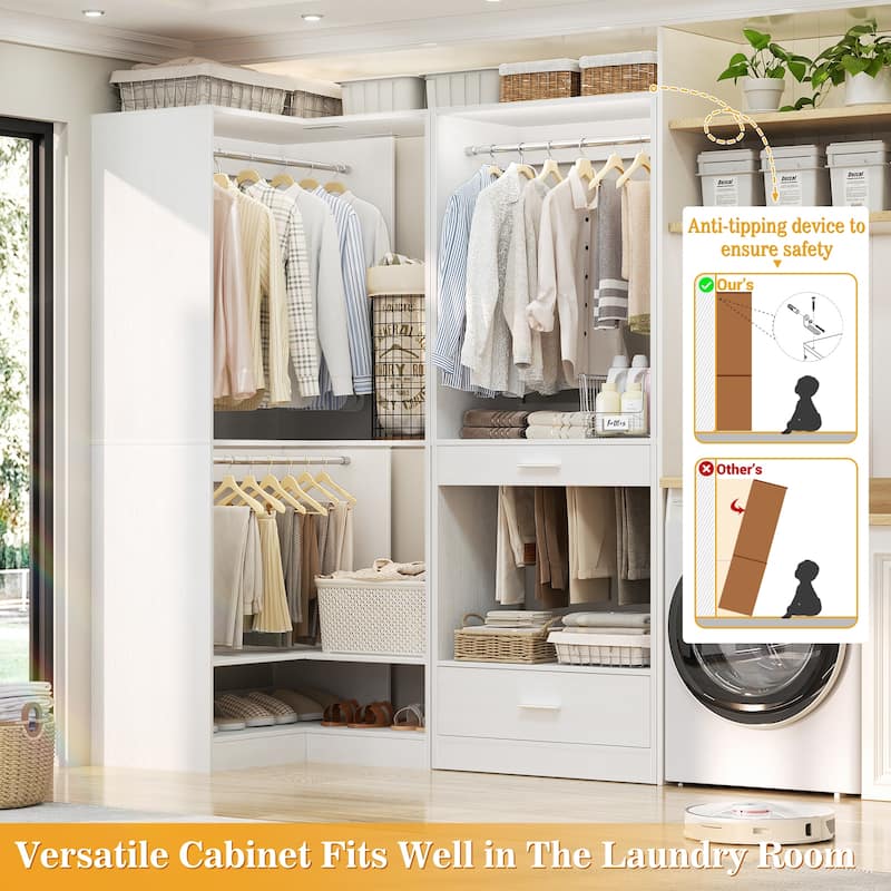 Qvella 31.5'' W Corner Closet System with Hanging Rods and Shelves,Corner Wardrobe Closet Organizer for Walk-in/Reach-in Closet