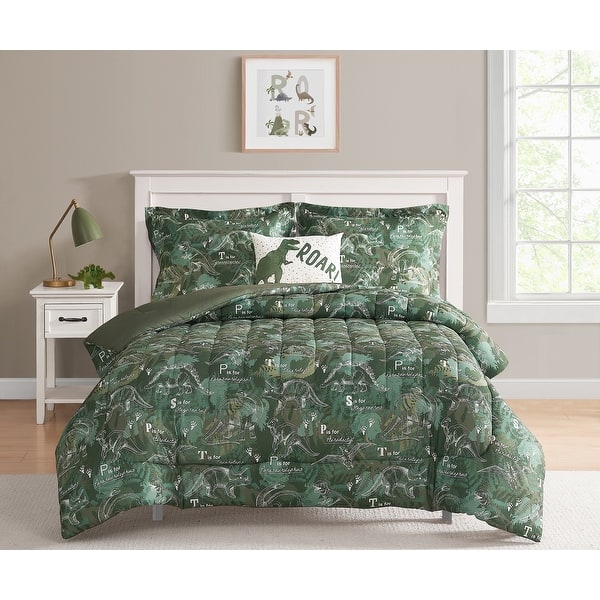 slide 2 of 6, ALEX + BELLA Dino Forest Green Microfiber Comforter Set