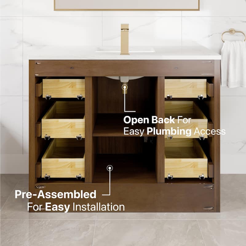 Eviva Curio Bath Vanity with WH Carrara Quartz Top and Undermount Sink