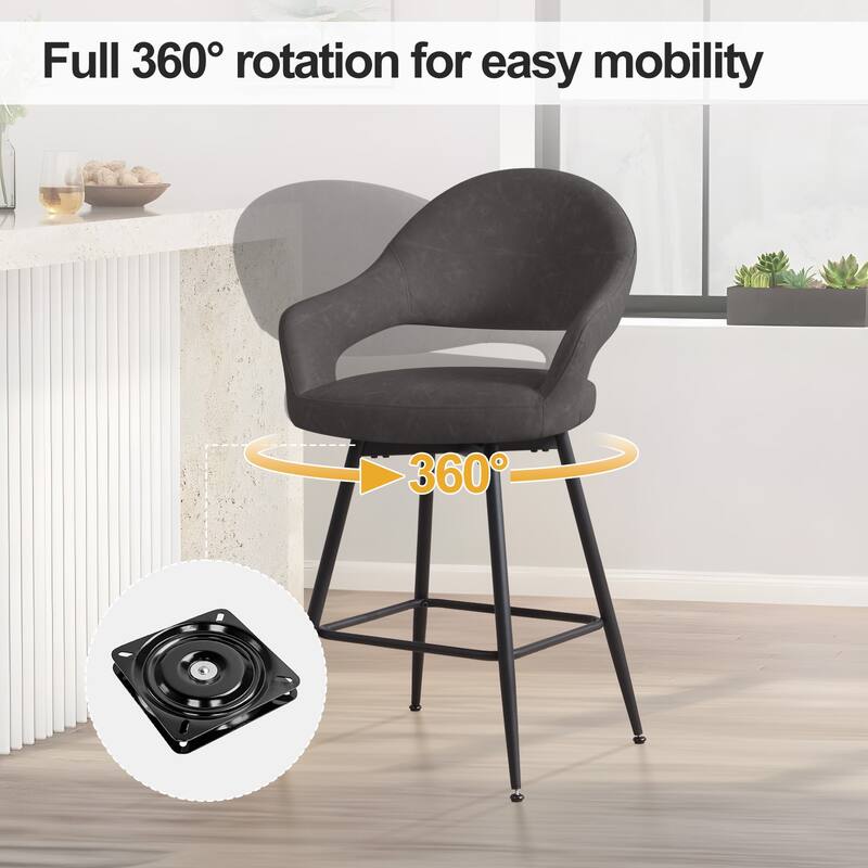 26" Velvet/ Faux Leather Counter Height Swivel Bar Stools Set of 2/4 - 39.2"H x 20.4"W X 22"D