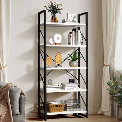 Roul Wood 5 Tiers Bookshelf Modern Bookcase Storage Rack Shelves
