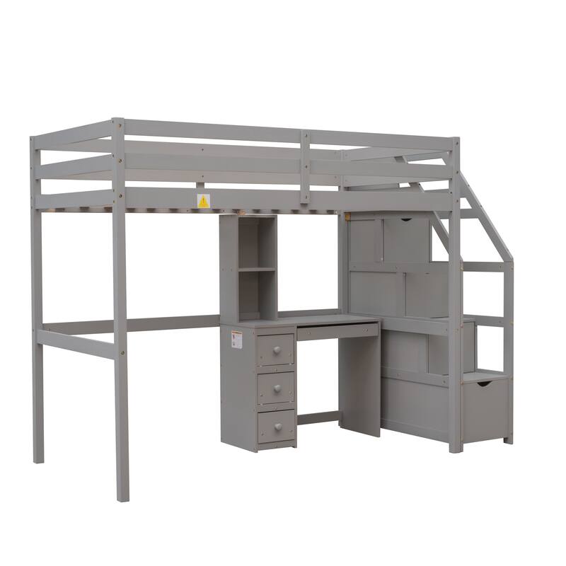 Twin Loft Bed with Stand-Alone Bed, Storage Staircase, and Desk