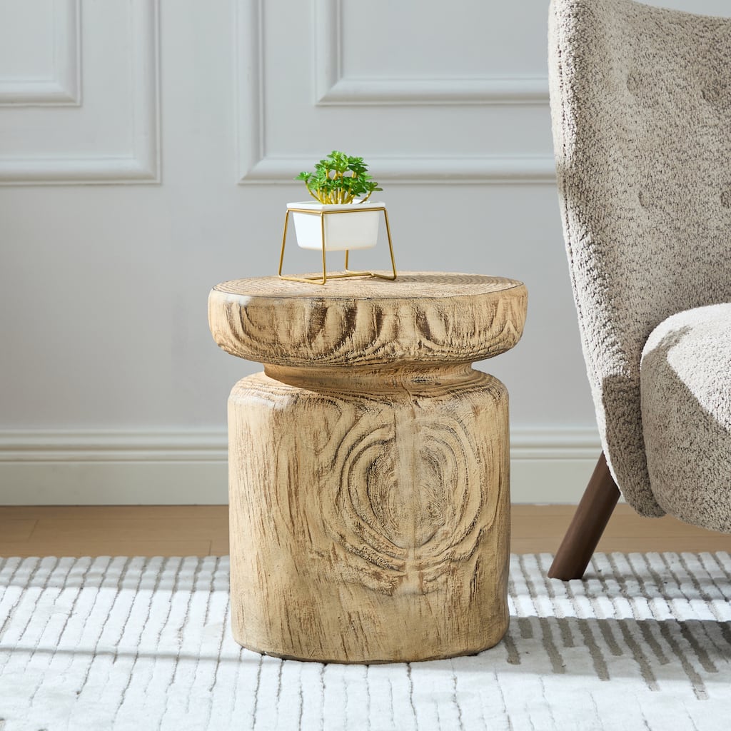 Christopher Knight Home - Terra Rustic Tree-Stump Lightweight Concrete Side Table in Natural Wood Grain - 17"W x 17"D x 14.6"H