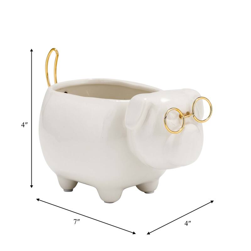 Sagebrook Home Glam Stoneware and Metal Dog Figurine with Bowtie and Glasses - Elegant Decorative Accent Sculpture