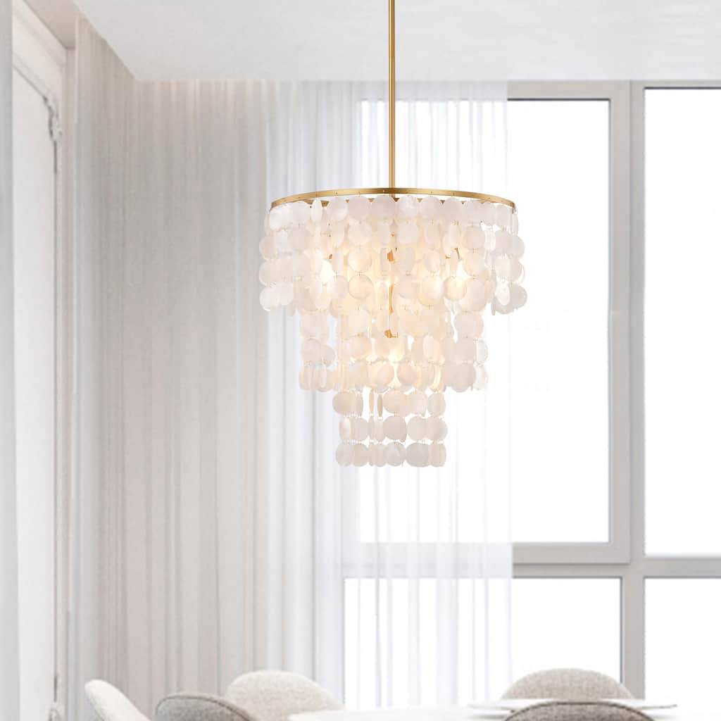 Paula 4-Light Glossy Bronze Finish Chandelier with Natural White Shell - 20.5 inches in diameter x 21.7 inches H