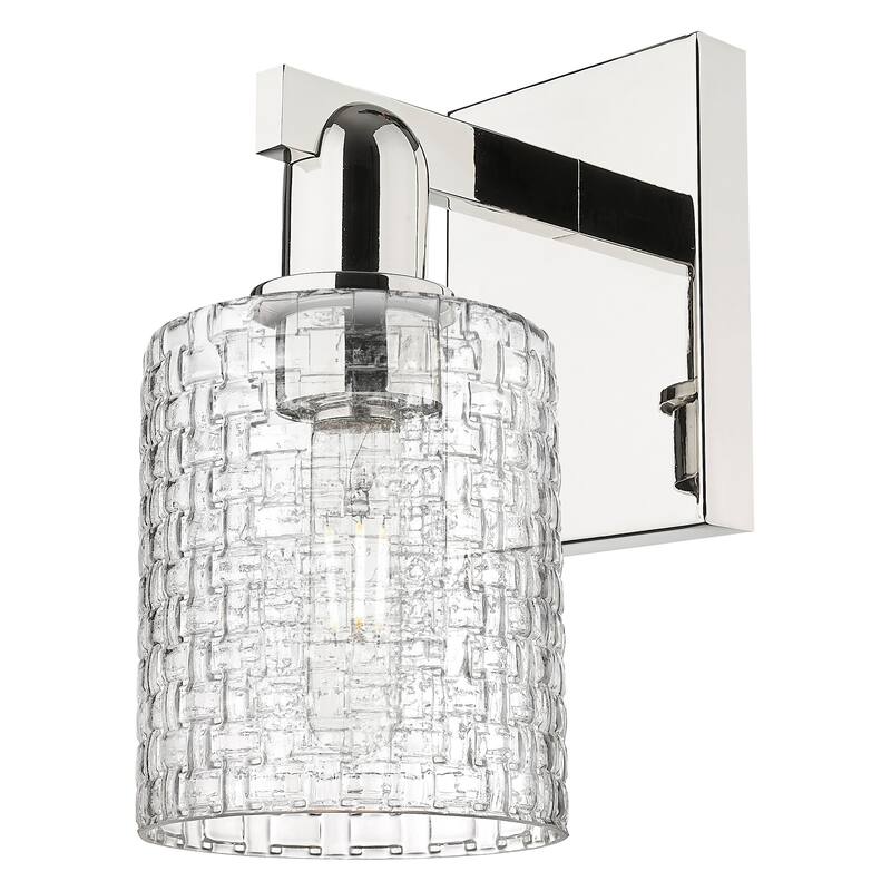Innovations Lighting 716-1W-11-5 Cobbleskill Sconce Cobbleskill 11" - Polished Nickel / Clear Basket Weave