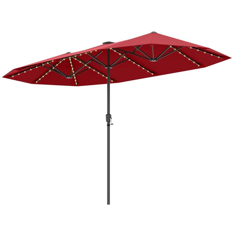 Costway 13 FT Large Patio Umbrella with LED Solar Lights Crank Handle