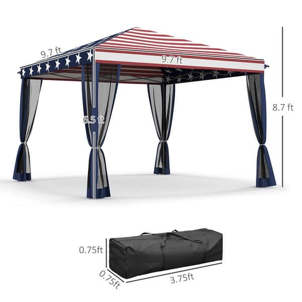 dimension image slide 0 of 4, Outsunny 10' x 10' Heavy Duty Pop Up Canopy with Removable Mesh Sidewall Netting, Easy Setup Design, Outdoor Party Event
