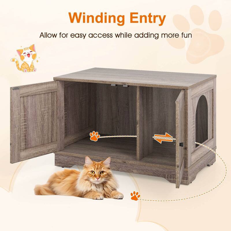 Costway Cat Litter Box Enclosure Furniture with Double Doors Divider - See Details