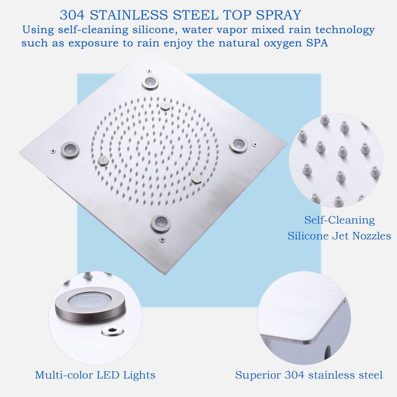 Luxury Ceiling Mounted 9-color LED 4-Way Complete Rain and Spray Shower System with 6 Body Jets and Showerhead