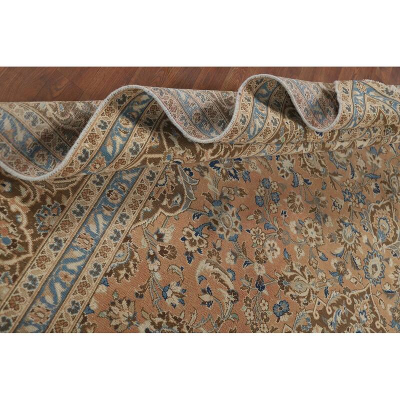 Traditional Mashad Vintage Persian Rug Handmade Orange Wool Carpet - 9'4" x 13'3"