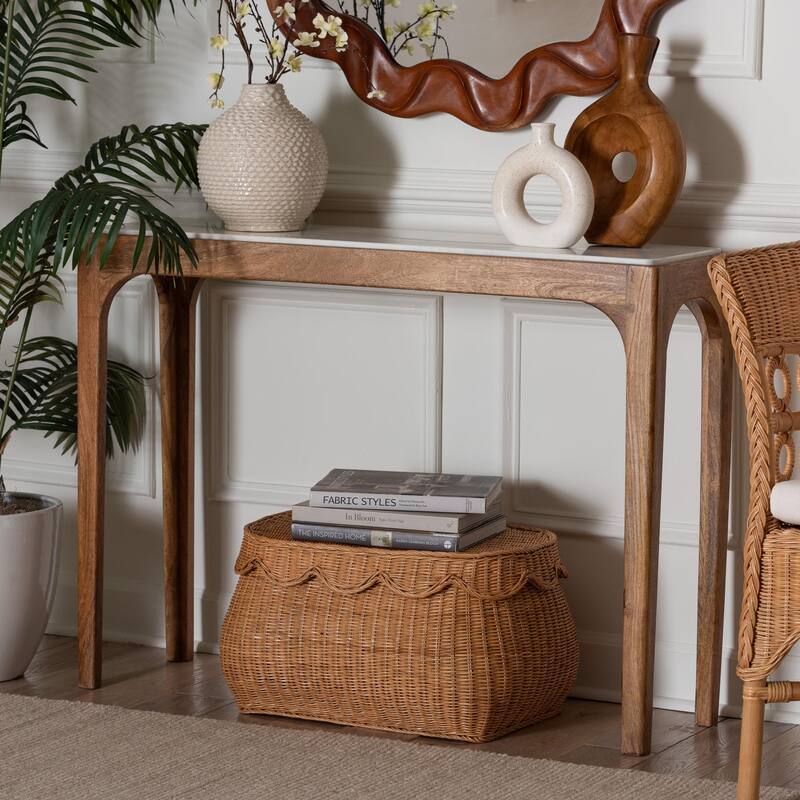 Lluvia Slim Marble Console Table - Modern Accent Table with Mango Wood Frame for Entryway, Hallway, or Living Room