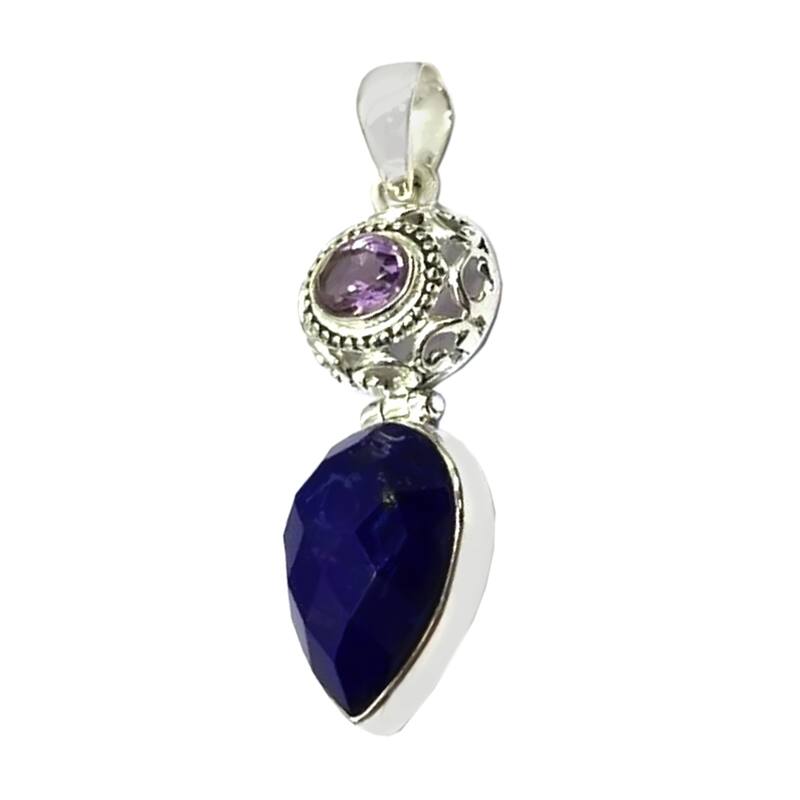 925 Sterling Silver African Amethyst And Lapis Lazulli Pendant