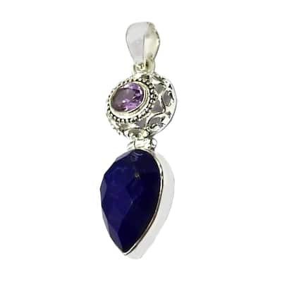 925 Sterling Silver African Amethyst And Lapis Lazulli Pendant