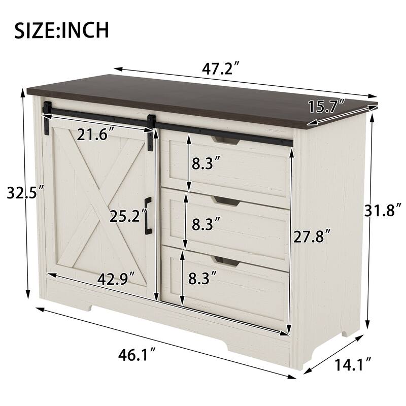 Storage Cabinet with Silent Sliding Doors and Three Drawers