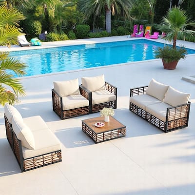 7-Piece Outdoor Sofa Set with All-Weather Garden Conversational Furniture Set, Cushions-Patio Sectional Sofa Set