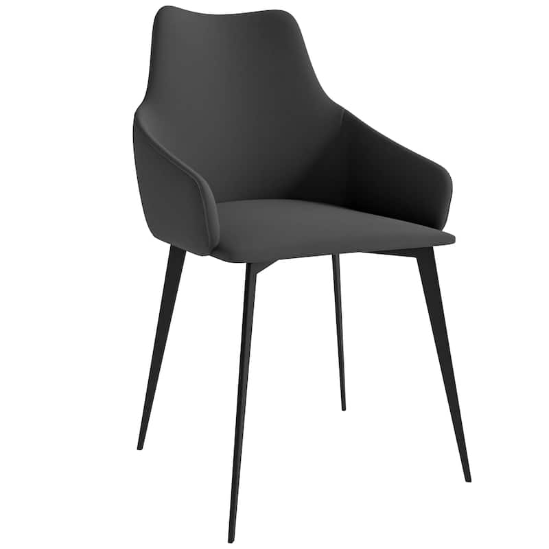 Sonnet Dining Chair with Upholstered Seat and Arms in Black Metal by LeisureMod - Grey