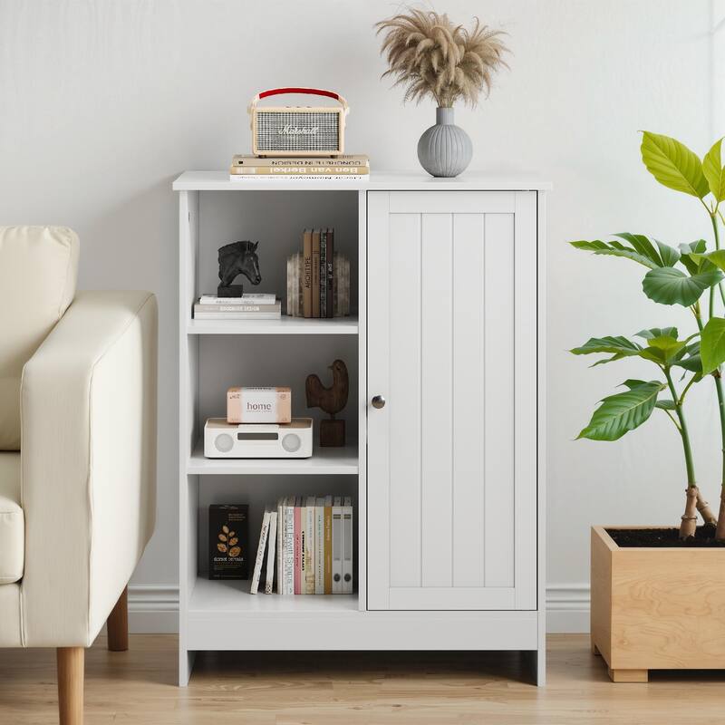Modern Freestanding Floor Cabinet with Doors and Adjustable Shelves, Kitchen Storage Cabinet with Hidden Compartment