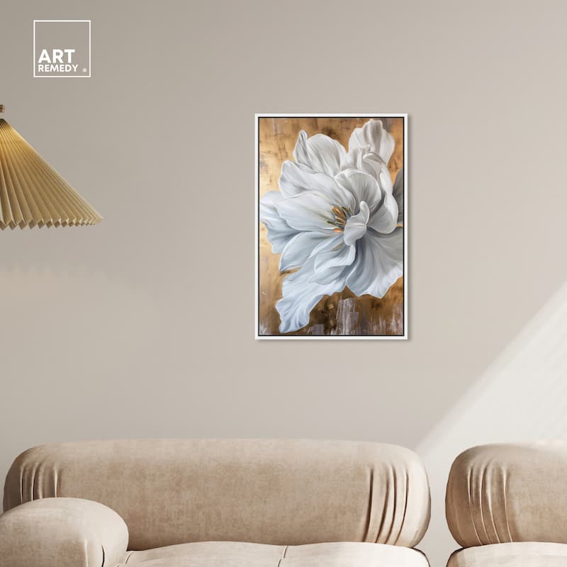 Art Remedy Bloom White Petals Framed Floral Fine 1 Piece Canvas Wall Art