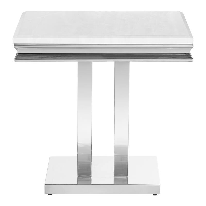 Durante White and Chrome U-Shaped Base Square End Table