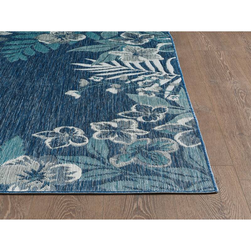Domani Novarro Coastal Floral Bordered Reversible Indoor / Outdoor Area Rug