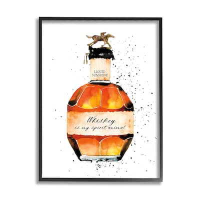 Stupell Whiskey is My Spirit Animal Quote Liquor Bottle Framed Giclee Texturized Art by Mercedes Lopez Charro