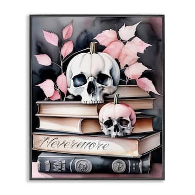 Stupell Spooky Skull Book Stack Framed Giclee Art Design By Tabz Jones