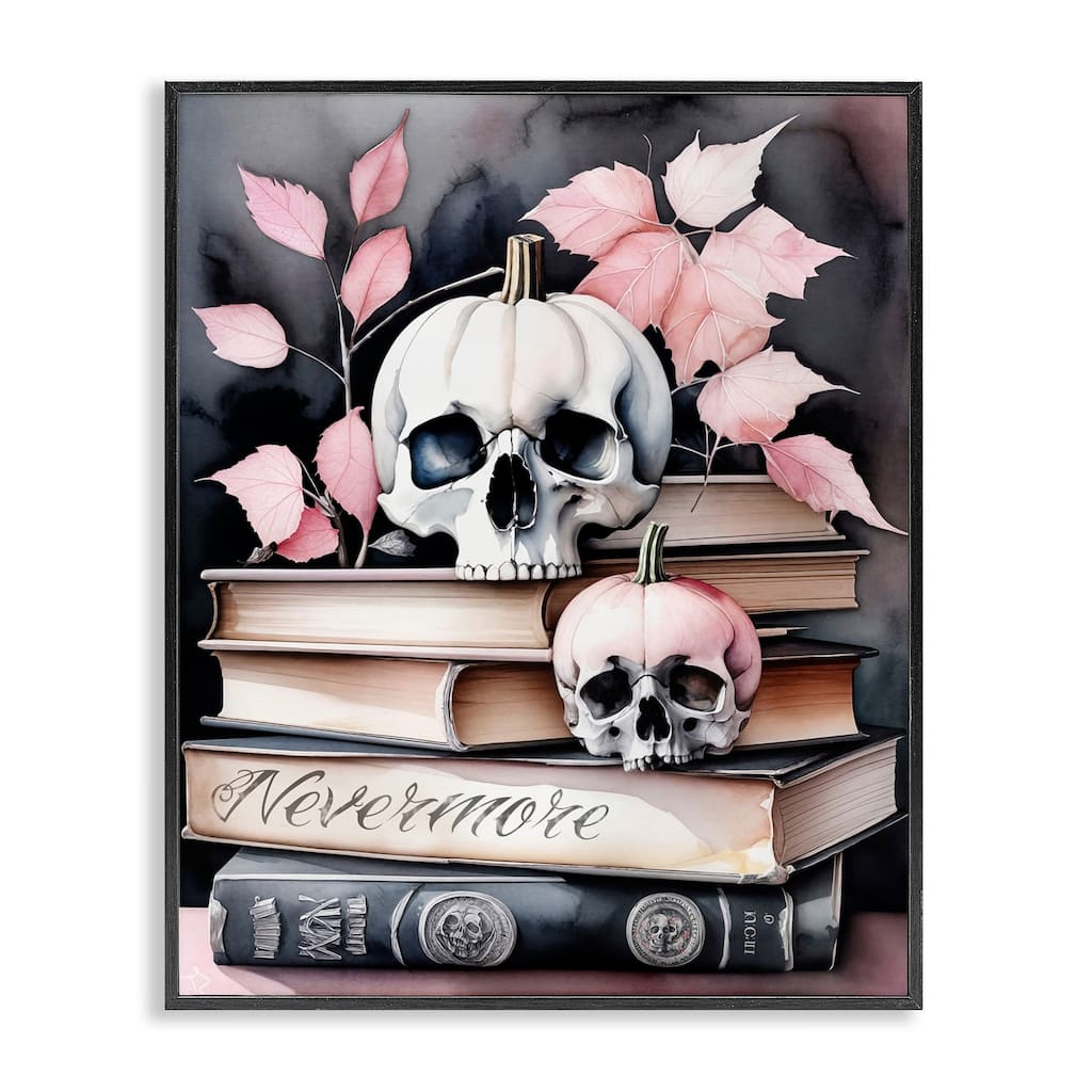 Stupell Spooky Skull Book Stack Framed Giclee Art Design By Tabz Jones