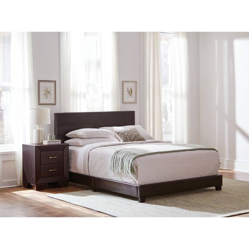 Upholstered Eastern King Panel Bed in Classic Brown