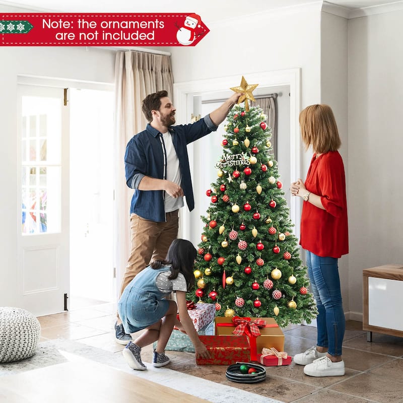 Gymax 6/7/8 FT Pre-Lit Artificial Christmas Tree Hinged Xmas Tree w/