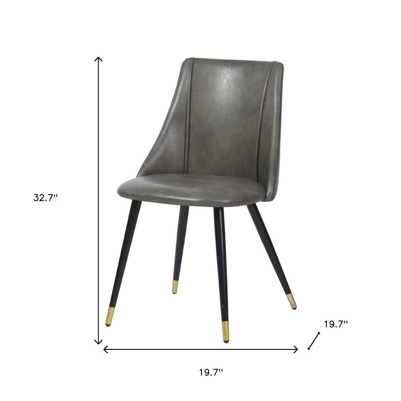 HomeRoots Set of Two Gray Black and Gold Upholstered Faux Leather Dining Side Chairs - 19.70 in. x 32.70 in. x 19.70 in.