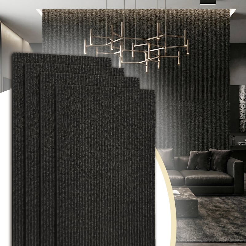 4Pcs 48"x24" 3D Faux Stone Wall Panels Imitation Decorative Wall Tiles for Interior Wall Decor - Carbon Black - Strip Texture