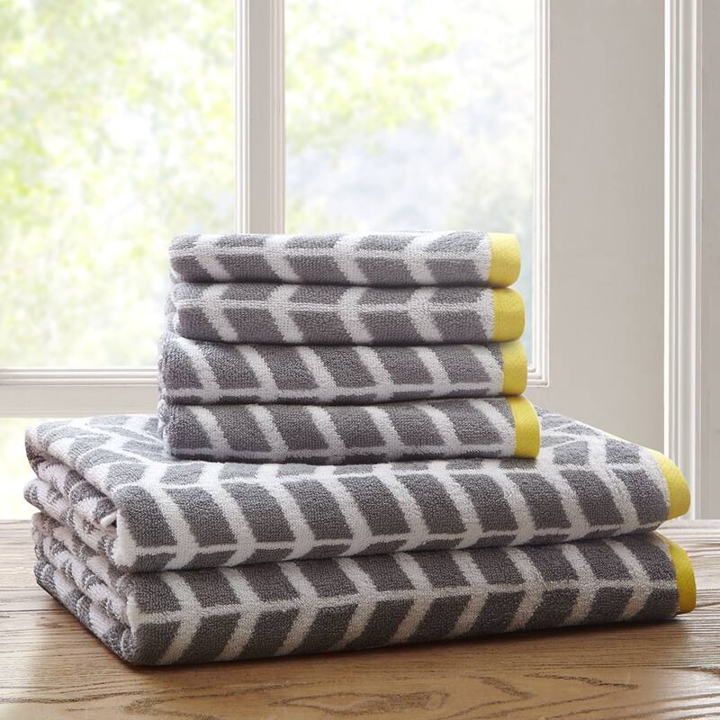 Cotton Jacquard Bath Towel 6 Piece Set Grey See below