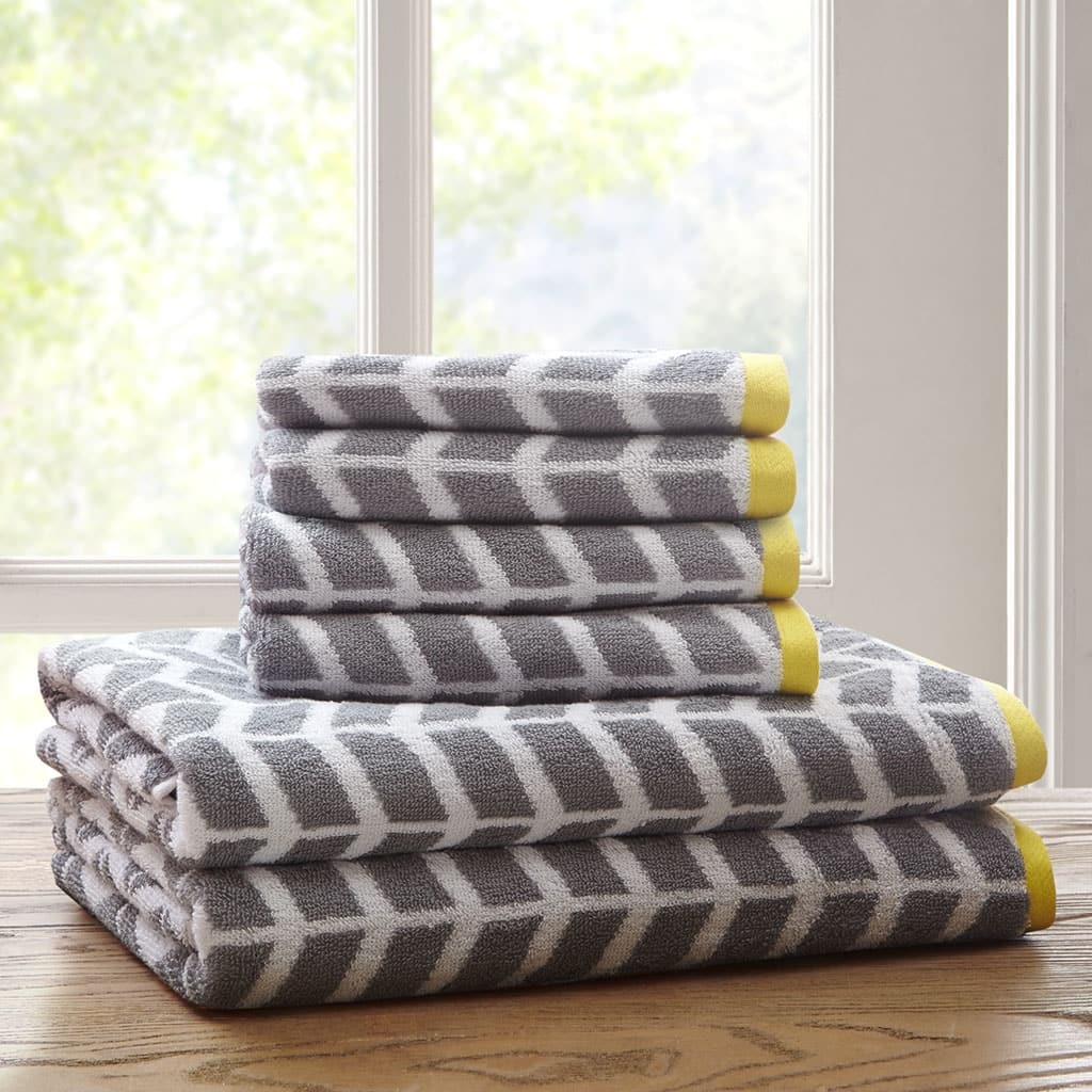 Cotton Jacquard Bath Towel 6 Piece Set Grey See below