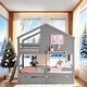 preview thumbnail 1 of 27, Playhouse-inspired Style Twin over Twin Bunk Bed with 2 Drawers, 1 Storage Box, 1 Shelf, Window, and Roof Gray