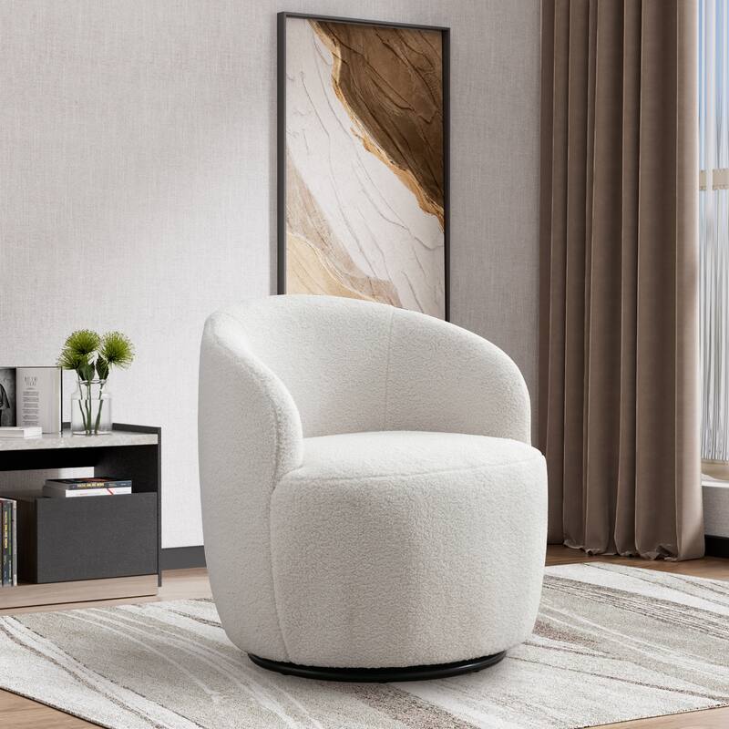 Ouyessir Swivel Barrel Chair Upholstered Armchair (Set of 1) - Teddy-White