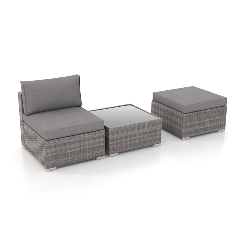 Outdoor 3-Piece Wicker Sofa Set with Ottoman