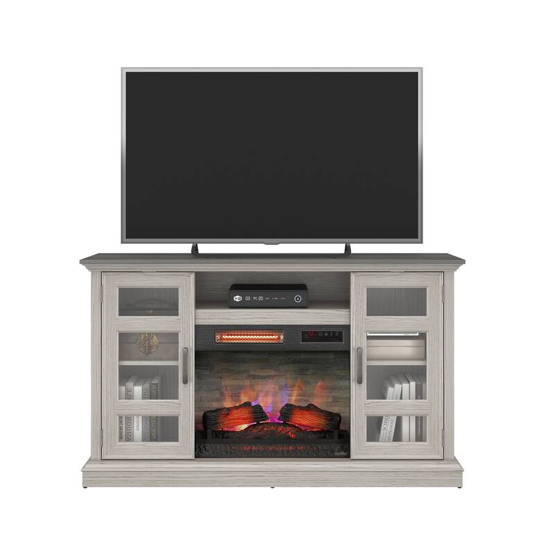 duraflame® Electric Fireplace Entertainment Center with Glass Cabinet Storage, Blanco Oak