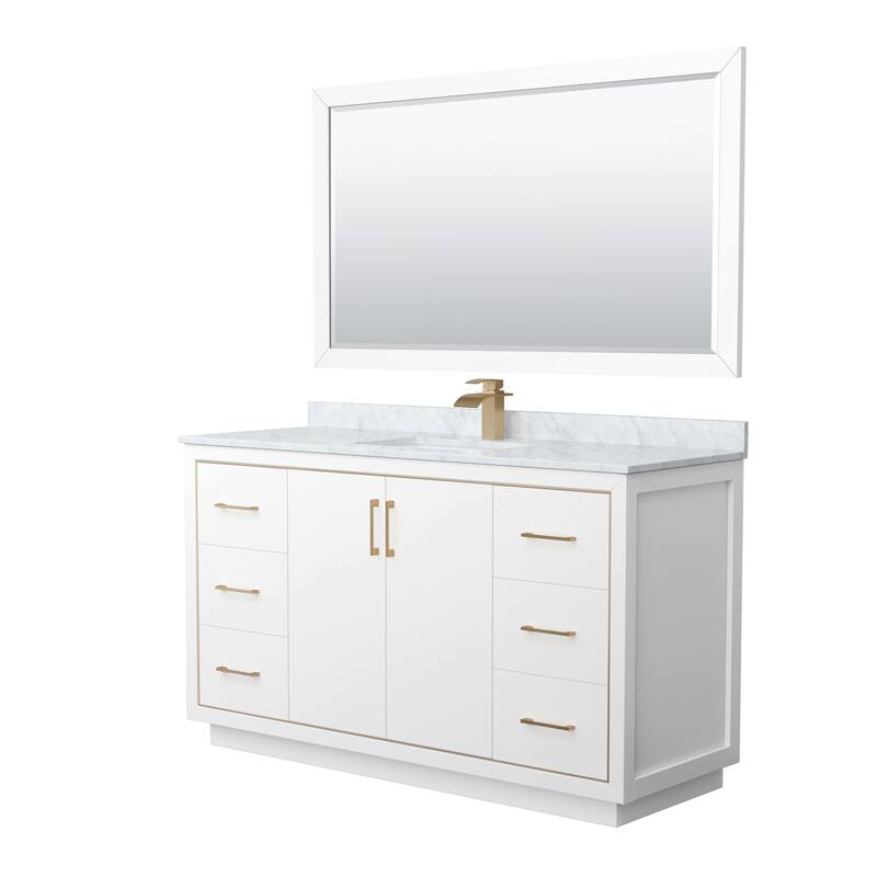 Wyndham Collection WCF1111-60S-NAT-M58 Icon 60" Free Standing Single - White / Satin Bronze Hardware