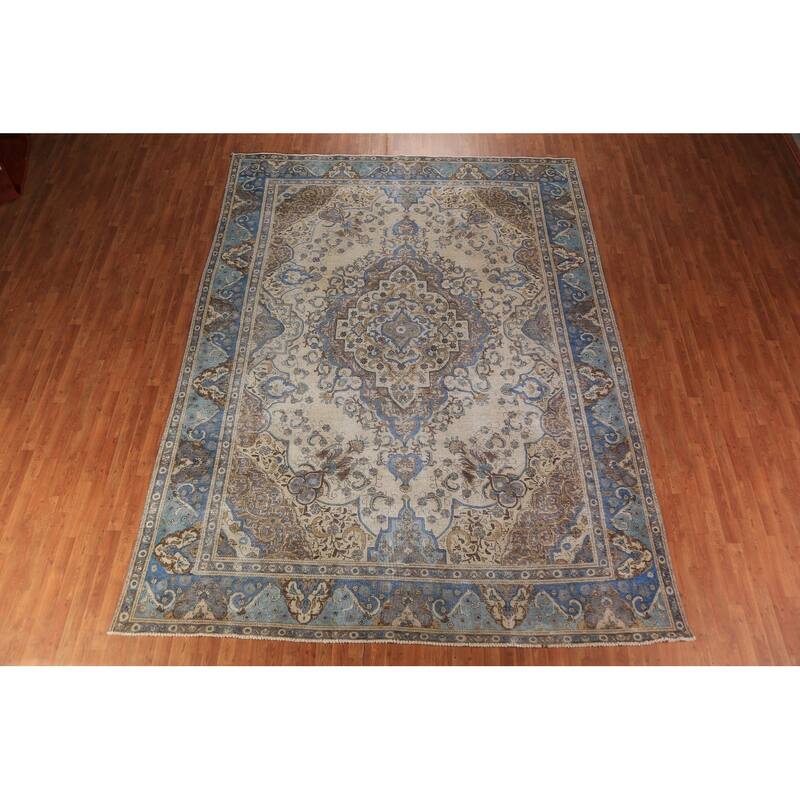 Geometric Tabriz Persian Area Rug Handmade Bedroom Wool Carpet - 9'8"x 13'1"