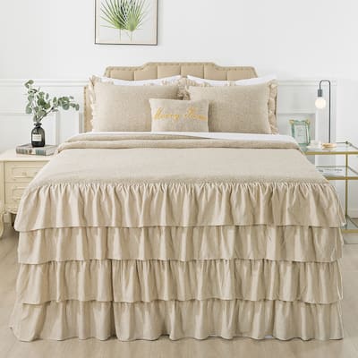 4 Piece Knit Ruffled Style Bed Skirt Coverlets Bedspreads